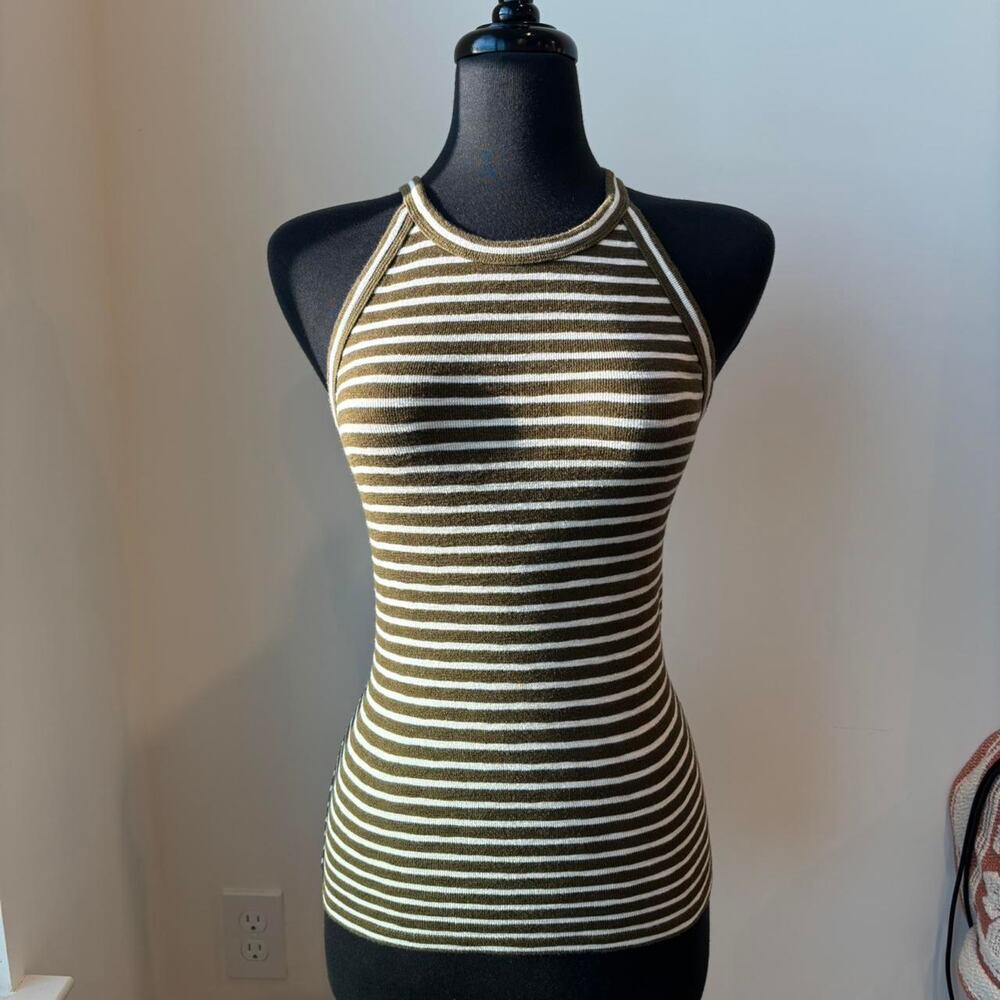 Madewell Brown and White Cotton Blend Striped Casual Comfortable Tank Top Sz S
